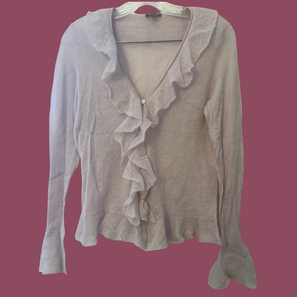 Ann Taylor Sweaters - ⭐️ Ann Taylor Whimsy Ruffle Cardigan in Pink - Size Medium - Pre-Loved